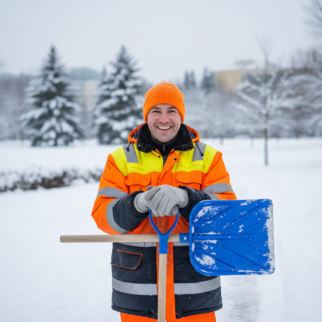 Friendly worker in high-vis winter jacket