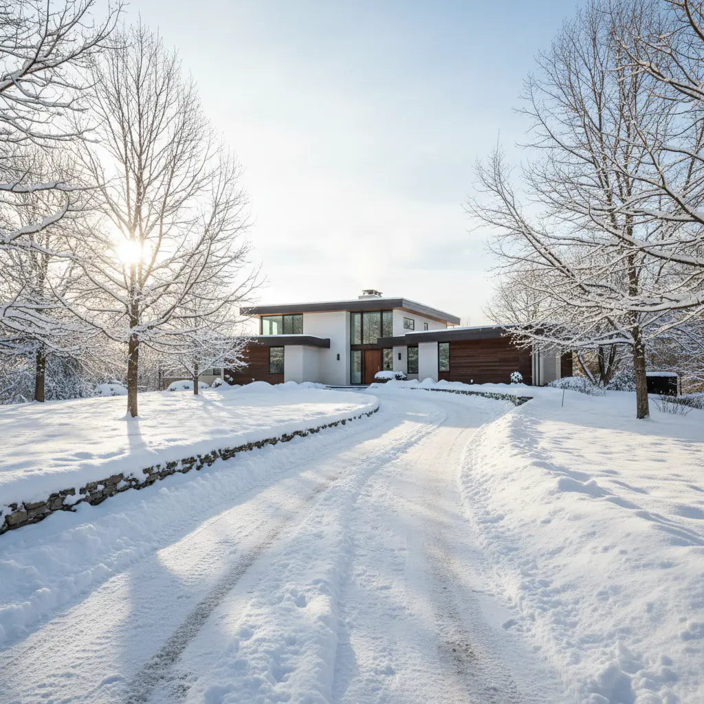 Clean snow-covered driveway