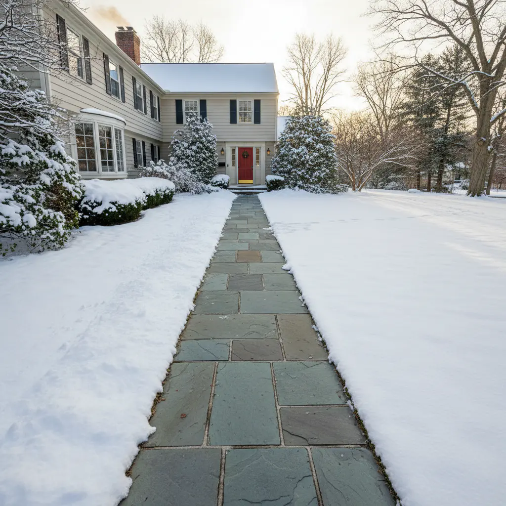 Snow cleared off a residential walkway